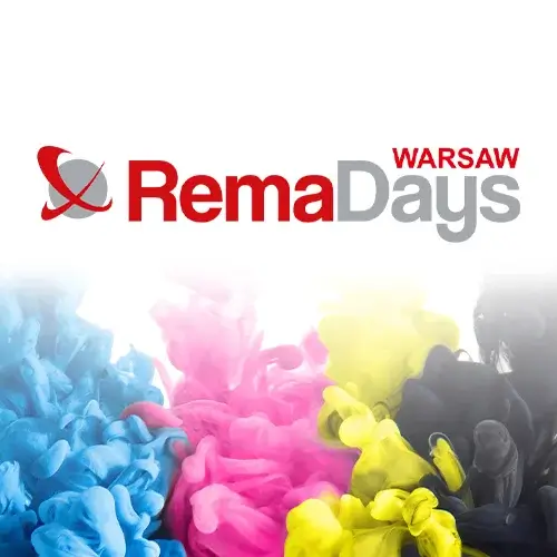 Logo RemaDays Warsaw z kolorowym oblakiem farby (niebieski, różowy, żółty, szary) - CAL-One